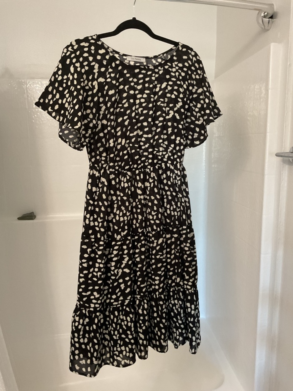 Ces Femme Black and White Printed Tiered Midi Dress